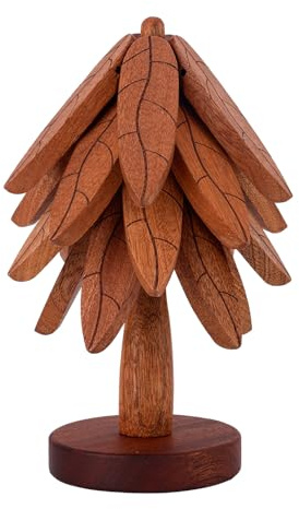 Trípode para Platos Calientes con Textura de Hojas, Salvamanteles de Madera Posavasos para Teteras Agarraderas Posavasos de Madera con Forma de Árbol para Platos Calientes Ollas Cuencos