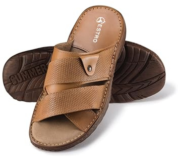 ESTRO Sandales Homme Cuir Été - Mules Homme Cuir Été Sandale Hommes avec Semelle Antidérapante s5 (40 EU, Beige)