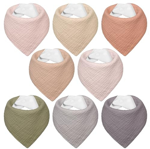 IKWOLETI Bavoirs Bebe Naissance Mousseline, Bandana Bavoir pour Bébé, pour Unisex Fille et Garçon, Hautement Absorbant, Respirants Et Ajustable, 8 Pièces