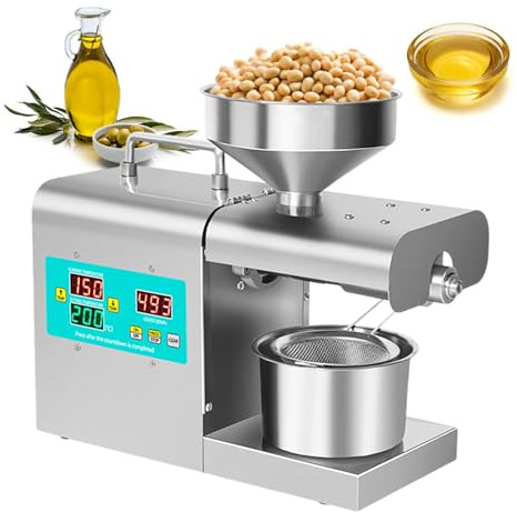 Oil Press Machine, Home Hot & Cold Oil Press Machine, Stainless Steel Material, With Pressing Rod, Hopper, Oil Cup, For Peanut, Soybean, Rapeseed