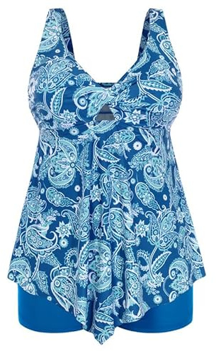 Hanna Nikole Two Piece Swimsuit for Women,Plus Size Swimwear,Tummy Control Swimming Costume,Push Up Tankini Sets,Cross Tankini Top with High Waist Swim Shorts Cut Out Beachwear Bathing Suit