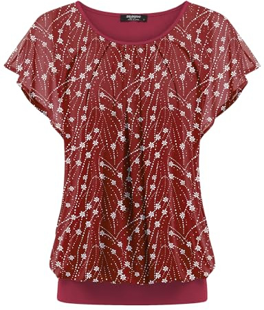 Zeagoo Chemisier Femme Été Manches Chauve Souris Courtes T Shirt Col Rond | élégant Lâche Haut Tunique| Dessus en maille double couche Tops S-3XL