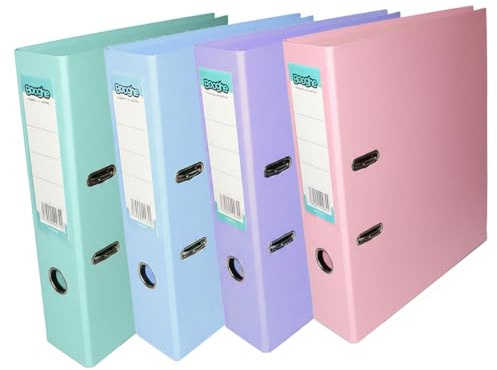 Booghe A4 Lever Arch File with Protector – Single, 4 or 10 Pack – Sky Blue, Pink, Lavender, Aqua – Heavy Duty Office Filing & School Binders (4, Assorted)