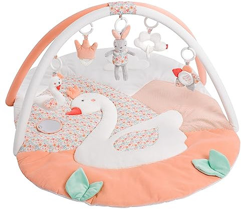 Fehn 062144 Manta de actividades en 3D con diseño de El lago de los cisnes, con arco de juego con 5 juguetes extraíbles para que el bebé juegue y se divierta desde el nacimiento, Medidas: 80 x 105 cm