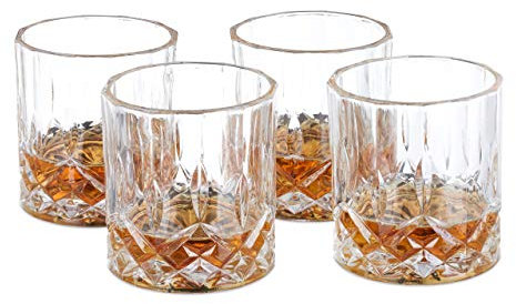 Relaxdays Set de 4 vasos de whisky, 200 ml, Vidrio, Diseño elegante, Transparente