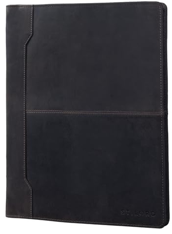 STILORD 'Harrison' Leder Schreibmappe für 12 Zoll Tabets iPads DIN A4 Dokumentenmappe große Konferenzmappe, Farbe:dunkel - braun