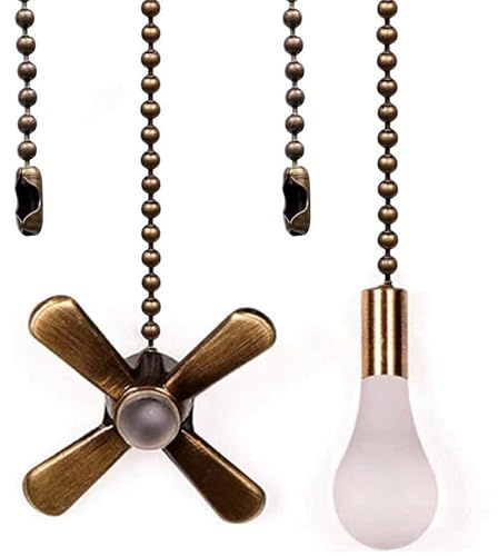 Ceiling Fan Pull Chain, Fan Pulls Set with Connector, 2 PCS 12 Inches Beaded Ball Fan Pull Chain -Bronze