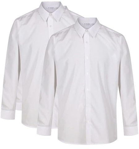 Trutex 2 Pack White School Shirts Boys - Long Sleeve Slim Fit Non-Iron Kids School Uniform (Age 9-10 Years / 12.5 Collar)