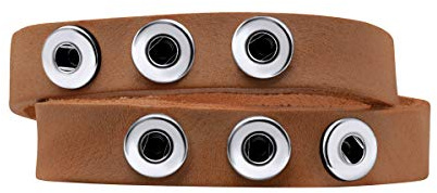 Quiges Women Leather Bracelet for 12mm Chunks Snap Buttons Brown