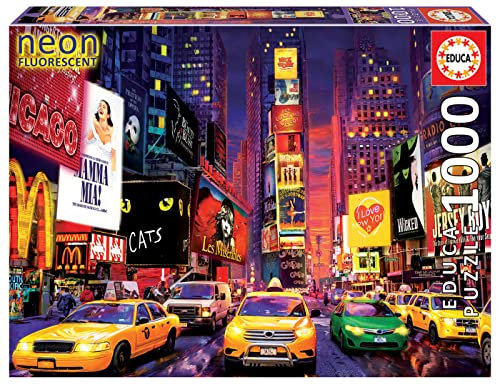 Educa 18499, Time Square, Leuchtpuzzle, 1000 Teile Puzzle für Erwachsene und Kinder ab 11 Jahren, New York, Big Apple, Amerika, neon, leuchtet im Dunkeln