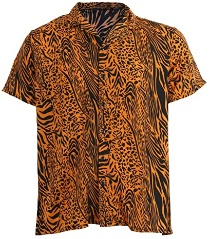 Adults Tiger Shirt - XXX-Large - Orange and Black Tiger Print Shirt - Adults Halloween TV Movie Fancy Dress Costume