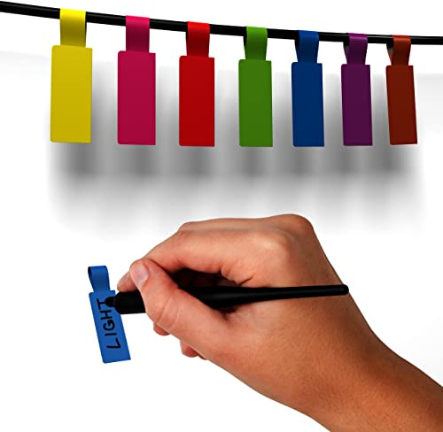 Kenco Cable Labels - 240 Labels 12 Sheets, 10 Colors Waterproof Cord Labels - Write on Stickers Tear and Liquid Resistant for Color Coding and Identification -Made in the USA (240 Labels)