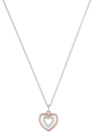 Amor Kette mit Anhänger 925 Sterling Silber Damen Halsschmuck, mit Zirkonia synth., 42+3 cm, Bicolor, Herz, Kommt in Schmuck Geschenk Box, 2034734