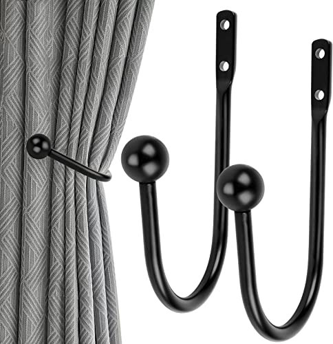 MplehDa Vorhanghalter Wand, 2 Stück Raffhalter Metall Schwarz Gardinenhalter Raffhalter Wandbefestigung U-Form Raffbügel Vorhänge Holdbacks für Vorhangquaste Vorhang