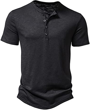 MakingDa Camisa casual de manga larga y corta para hombre, corte ajustado, estilo Henley, elegante, 4 botones, ajustada, con músculos