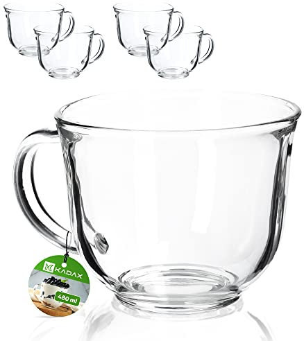 KADAX Juego de 4 vasos de té con asa de 480 ml, aptos para lavavajillas, para bebidas frías y calientes, tazas de café, zumo y tazas de cristal (480 ml)