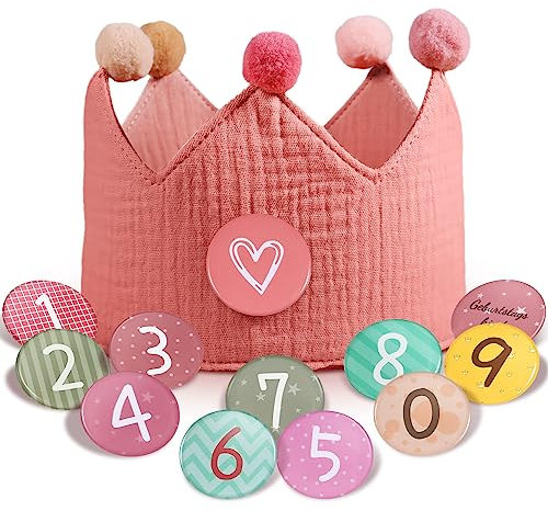 Qetlavee Geburtstagskrone Musselin mit Zahlen,krone geburtstag Jungen Mädchen | Kinder Partyhüte,Party Deko| Kindergeburtstag deko | für den Kindergeburtstag | Krone aus Button Zahlen von 0-9