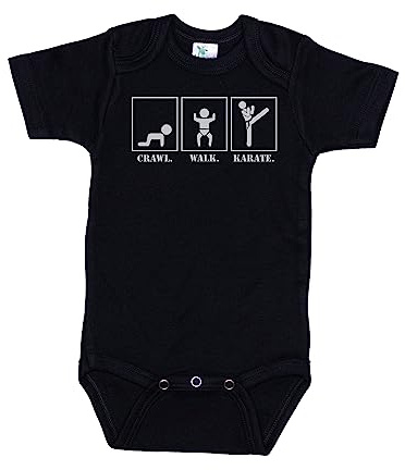 Martial Arts Onesie/Crawl Walk Karate/MMA Bodysuit/Super Soft Romper (BLACK SHORT SLEEVE, 0-3M)
