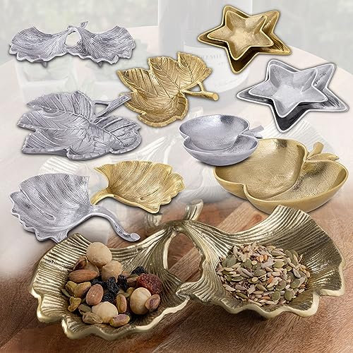 casamia Schale Dekoschale Blatt Ginkgo Apfel Stern Aluminium Gold o. Silber Farbe Ginkgo 2-Blatt Gold