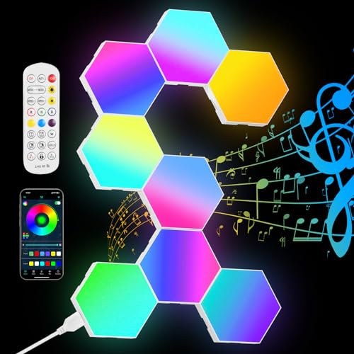 URAQT Hexagonal LED Pared Luces 8pcs RGB Gaming Panel, 16 Millones Colores Paneles LED Hexagonal, Sincronización de Música Hexagonales Gamer Habitacion Pared Decoracion Lampara Smart App