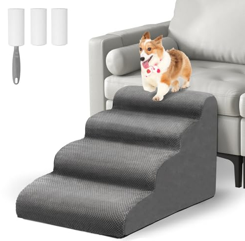 Otauoaea Scaletta per Cani 4 Gradini, Scale per Animali Domestici, Rampa con Copertura Rimovibile, per Divano e Letto, Piccola Taglia con Rullo Rimuovipeli