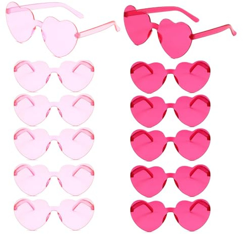 Ethlomoer 12 Rimless Heart Glasses in Candy Colors - Perfect for Barbie, Bachelorette, Hen Parties and More - Pink Heart Shades, Ideal for Pool Parties