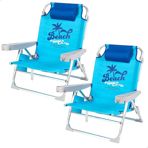 AKTIVE Förpackning med 2 hopfällbara stolar i flera lägen för strand, trädgård, terrass eller camping, 5 positioner, 53 x 58 x 80 cm, inklusive väska, underlägg, rullskydd, stöder 110 kg, bärhandtag
