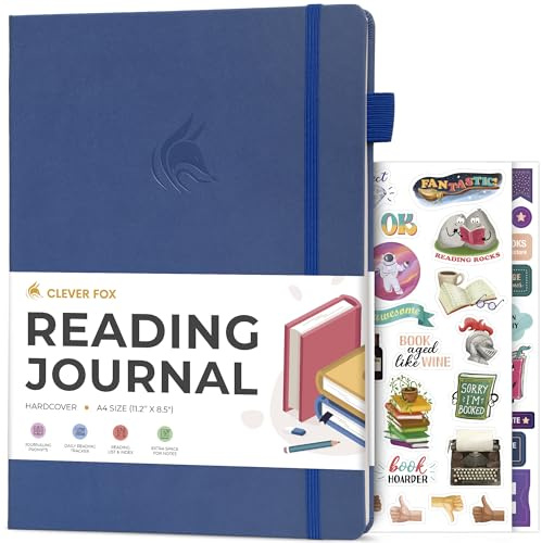 Clever Fox Reading Journal Large – guidad bokrecensionslogg och spårare – gåvor och tillbehör för läsälskare – bokspårningsdagbok för barn och vuxna, 21,5 x 28 cm (blå)