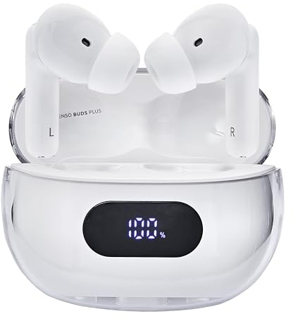 Intenso Buds Plus – TWS True Wireless Hörlurar T312AE med aktiv brusreducering, ENC, Bluetooth och upp till 25 timmar. Musikuppspelning, vit