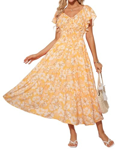 GRACE KARIN Women Elegant Summer Floral Dress Maxi Dress Ruffle Sleeve V Neck Sundress