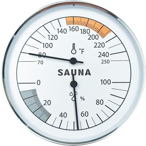 Sauna Thermometer and Hygrometer Combo – Precise Temperature & Humidity Gauge for Sauna Roomsk, Temperature Range 0-250°F, Humidity Range 0-100%