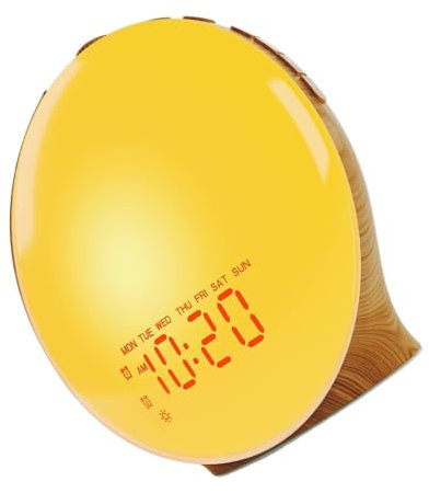 Shuade Legno Grains Designs Wake Up Light Sunrise Simulazione Sveglia con 2 Sveglia Funzione Snooze Radio Colorful Nightlight