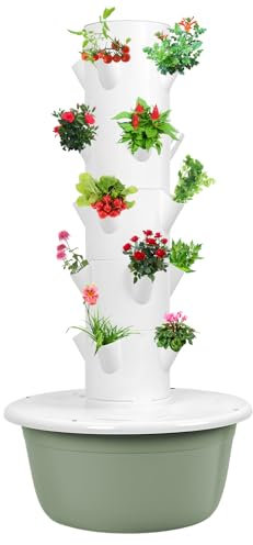 Hydroponisches Anzuchtsystem, vertikaler Gartenturm, Aeroponik-Kulturm für Kräuter, Obst und Gemüse, Hydrokulturm mit 20 Pods, vertikales Anbausystem (weiß)