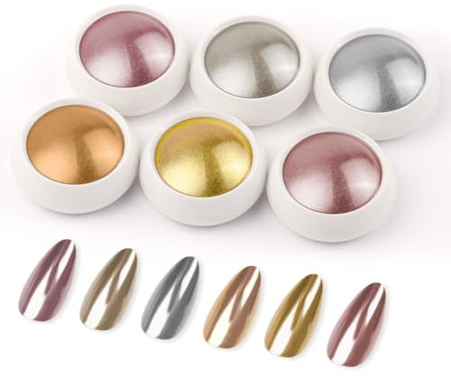 BUTBU 6 Lådor Mirror Effekt Nagelpulver, Krom Nagelpulver, Guld Mirror Nagel Effekt, Pärleffekt Nagelpulver, för Nagel Dekoration Manicure Nail Art (Set A)