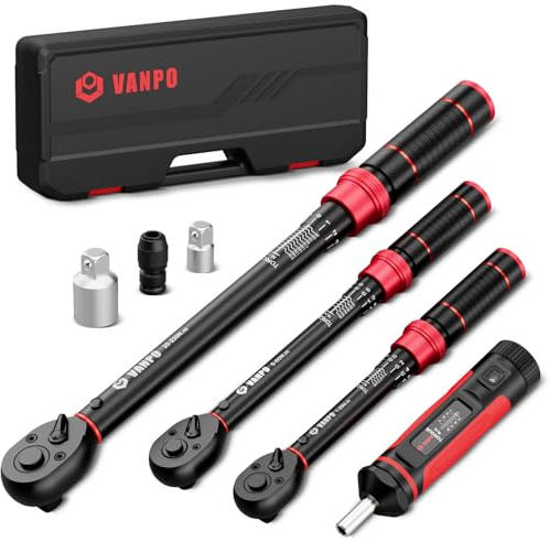VANPO Drehmomentschlüssel 1/4 & 3/8 & 1/2, 7 teilig Drehmomentschlüssel Set 1-25Nm 5-60Nm 20-220Nm mit Drehmomentschraubendreher 1-8Nm, ±3% Fehlergenauigkeit, für Fahrrad, Motorrad, Auto Reparatur