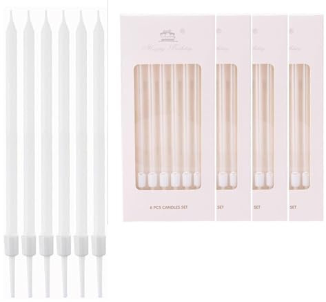 24 Pezzi Candele di Compleanno bianco,Candele Lunghe per Torte,Decorazioni per Feste a Tema Ragazze,Candele di Perle per Ragazze e Donne,per Compleanni,Anniversari e Festa delle Ragazze