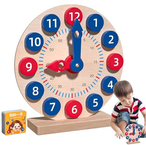 Genérico Reloj De Aprendizaje - Reloj De Aprendizaje De 7,87 Pulgadas para Niños | Relojs De Aprendizajes De Madera con 18 Cartas | Ropa De Práctica | Clocḱ De Demostración | Bloqueo para
