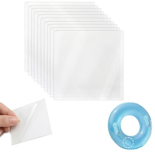 QTORCHE Kit de Réparation en TPU Transparent 10 Pièces (7x7cm), Rustine Matelas Gonflable Auto-Adhésive pour Surface Plane, Idéal pour Piscine Gonflable, Bouée et Tente