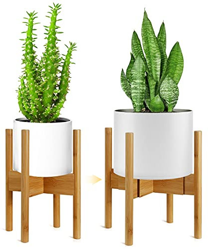 Gunolye Adjustable Bamboo Plant Stand, Expandable Plant Holder,Flower Pot Display Stand,Modern Flower Potted Holder Rack for Indoor Outdoor,Fit 20-30 Centimeter Pots (Plant & Pot Not Included)