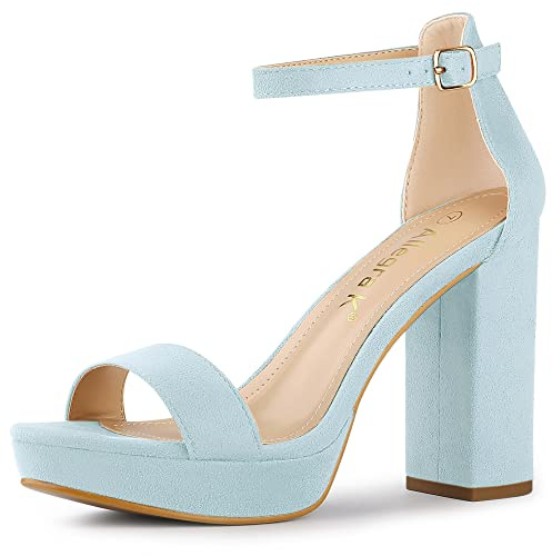 Allegra K Women's Platform Ankle Strap Chunky High Heel SKY Blue Sandals 7.5 M US