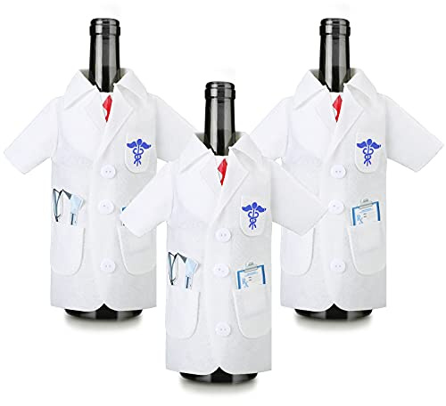 Geiserailie 3 Pieces White Coat Ceremony Gifts Wine Bottle Shirt Cover Bag Felt for Graduation Optometry Party Nurse Practitioner Gifts(Men)