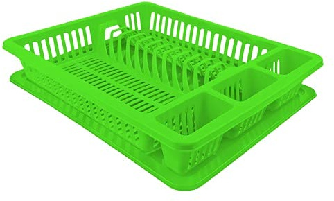 VIRSUS Scolastoviglie con vassoio raccogli goccia, dimensioni 45,5x36x7 cm, Scolapiatti plastica per i bicchieri piatti e tre scomparti per le posate Vari colori (verde)