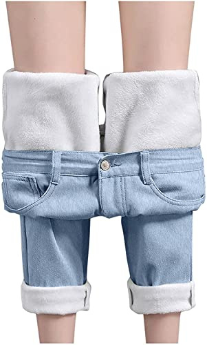 Onsoyours Leggings Termici da Donna Pantaloni da Jogging Foderati in Pile Pantaloni Invernali Slim Fit più Caldi Imbottiti in Velluto Pantaloni Sportivi Jeans D Azzurro S