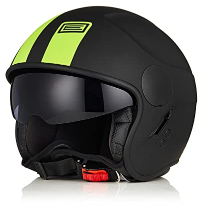 ORIGINE Casque de Moto Jet Ouvert avec Pare-Soleil Boucle à dégagement Rapide homologué ECE (Basic Fluo Yellow Black,XL)