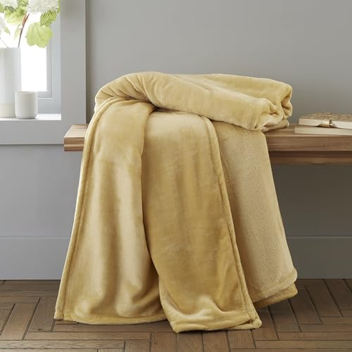 Catherine Lansfield Raschel Velvet Touch 130x170cm Blanket Throw Ochre