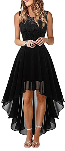 Onsoyours Robes d'invités de Mariage pour Femmes Robes de Demoiselle d'honneur en Mousseline de Soie Florales Robes de soirée balançoire Robes asymétriques B Noir M