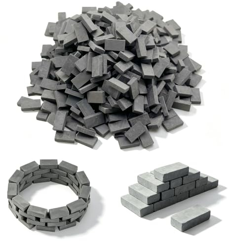 Woohome 500 PCS Mini Red Wall Bricks Gray Mini Bricks Tiny Bricks with Scraper for Landscaping, Miniature Bricks Figurine Fake Bricks for Mini Garden Accessories, 1:16 Scale
