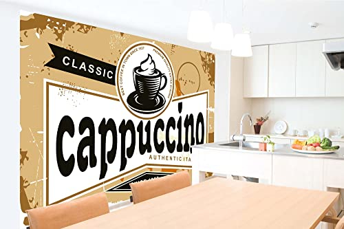 Vlies Fototapete CAPPUCCINO VINTAGE PLAKAT 375 x 250 cm (inkl. Kleister) - Vlies Tapete, Wandtapete, Wandbilder - Tapete für Wohnzimmer Schlafzimmer, Büro, Küche - Montagefertig