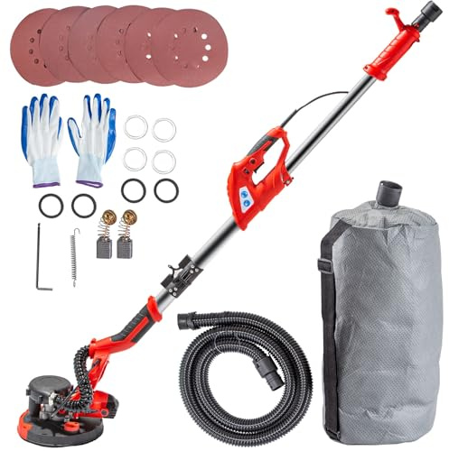 VEVOR Drywall Sander 750W, Electric Sander Variable Speed 800-1750RPM, Drywall Sander Foldable Sheetrock Sander, with Telescope Handle, Vacuum Bag Drywall Sanders 6 Sand Pads