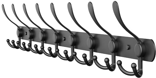 Coat Rack Wall Mount with 8 Tri Hooks, Stainless Steel 24 Inch – Black Matte Finish, Heavy Duty Wall Mounted Hook Rack for Coats, Hats, Towels, Scarfs, Robes, Bags, Entryway & Bathroom